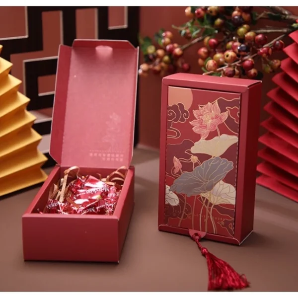 กล่องของขวัญ​ กล่องขนม ฝาเปิดหน้า สีขาว แต่งพู่