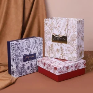 กล่องของขวัญ ขนาดใหญ่ ลายดอกไม้วินเทจ คละสี น้ำเงิน แดง พร้อมถุงกระดาษสีทอง