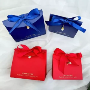 ถุงของขวัญผูกโบว์ สีน้ำเงิน แดง ขนาดเล็ก คละสี 12 ใบ